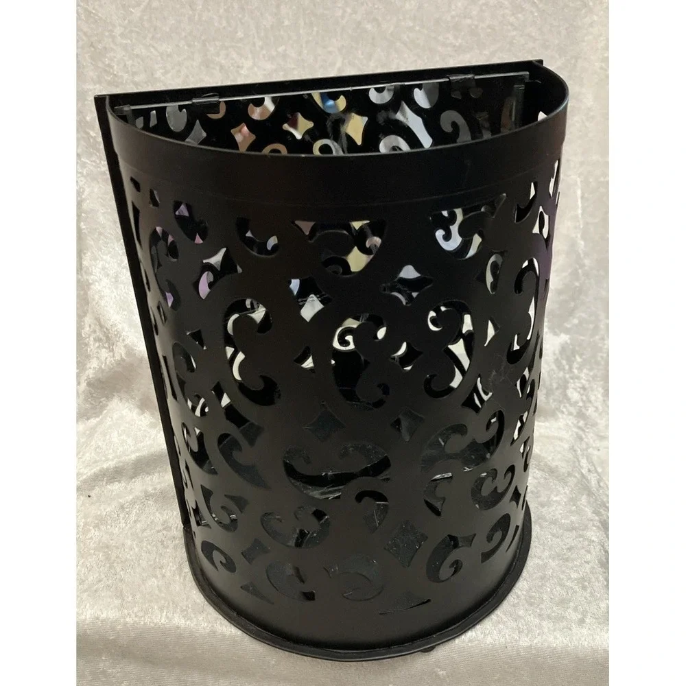Mirrored Black Scrollwork Metal Sconce Wall or Table Decor Candle Holder